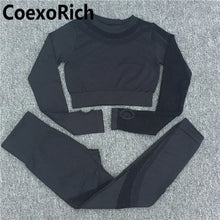 Load image into Gallery viewer, Yoga Set Women Fitness Gym Clothing Sport Suit Seamless Hollow Out Long Sleeve Crop Top High Waist Workout Leggings Sportwear
