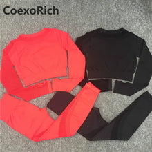 Load image into Gallery viewer, Yoga Set Women Fitness Gym Clothing Sport Suit Seamless Hollow Out Long Sleeve Crop Top High Waist Workout Leggings Sportwear
