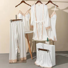 Load image into Gallery viewer, Satin Lace Five Piece Pajamas
