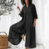 Load image into Gallery viewer, New 2025 Pure Color Casual Cotton Linen Loose Wide Leg Pants Long Shirt Jumpsuit Women's Fashion Plus Size Comfortable Trousers
