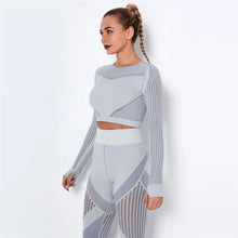 Load image into Gallery viewer, Women Workout Fitness Outfits Hollow Mesh Sports Sets Running Set High Waist Gym Sets Energy Seamless Yoga Suits New 2 Pcs Sets
