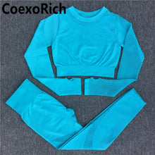 Load image into Gallery viewer, Yoga Set Women Fitness Gym Clothing Sport Suit Seamless Hollow Out Long Sleeve Crop Top High Waist Workout Leggings Sportwear
