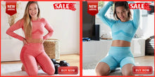 Load image into Gallery viewer, Yoga Set Women Fitness Gym Clothing Sport Suit Seamless Hollow Out Long Sleeve Crop Top High Waist Workout Leggings Sportwear
