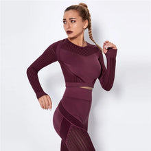 Load image into Gallery viewer, Women Workout Fitness Outfits Hollow Mesh Sports Sets Running Set High Waist Gym Sets Energy Seamless Yoga Suits New 2 Pcs Sets
