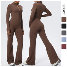 Load image into Gallery viewer, Cross-border European American Zipper Seamless Breathable Spaghetti Strap Cloudy Feeling Tight Long-sleeved Yoga Jumpsuit Sports
