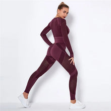 Load image into Gallery viewer, Women Workout Fitness Outfits Hollow Mesh Sports Sets Running Set High Waist Gym Sets Energy Seamless Yoga Suits New 2 Pcs Sets
