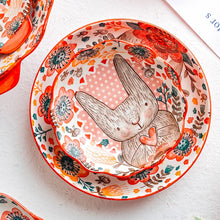 Load image into Gallery viewer, 1pc/cute rabbit hand-painted bowl and plate underglaze ceramic household soup bowl commercial hotel noodle bowl fruit salad bowl
