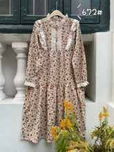 Load image into Gallery viewer, 2021 spring new literary retro fresh and sweet stitching floral embroidery long-sleeved dress temperament trend

