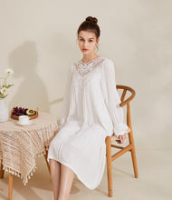 Load image into Gallery viewer, Romantic Lace Nightdress Women French Style Fairy Sleep Lace Dress Elegant Long Sleeve Cotton Nightgown Victorian Loungewear
