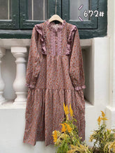 Load image into Gallery viewer, 2021 spring new literary retro fresh and sweet stitching floral embroidery long-sleeved dress temperament trend

