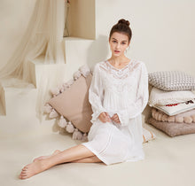 Load image into Gallery viewer, Romantic Lace Nightdress Women French Style Fairy Sleep Lace Dress Elegant Long Sleeve Cotton Nightgown Victorian Loungewear
