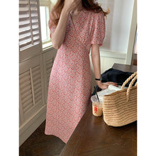 Load image into Gallery viewer, TG Slim waist V-neck dress female 2021 summer new french retro flower A word long skirt 13672
