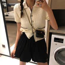 Load image into Gallery viewer, Summer new rice black color hollow knit short-sleeved dress female F7867
