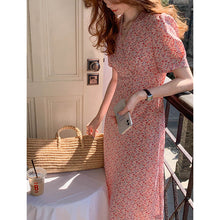 Load image into Gallery viewer, TG Slim waist V-neck dress female 2021 summer new french retro flower A word long skirt 13672
