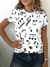Load image into Gallery viewer, Women T-Shirt  Music Note Print Short Sleeve Crew Neck Casual Loose Fit Casual Top Spring Summer Daily Streetwear Versatile Top
