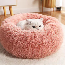 Load image into Gallery viewer, 1PC comfortable striped plush pet bed, suitable for cats and dogs,warm,deep sleep round nest,filling,gray,soft,indoor
