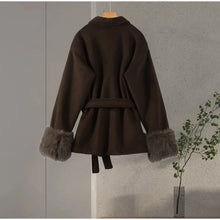 Load image into Gallery viewer, Elegant Women's Lace Up Woolen Coats Solid Full Sleeve Turn-down Collar Loose Lady Coats 2025 Autumn Winter Female Streetwear
