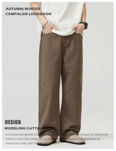 Load image into Gallery viewer, 100％ Cotton Men's Baggy Straight Jeans Comfortable Soft Casual Pants Fashion Korean White Brown Denim Trousers Male Clothing
