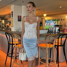 Load image into Gallery viewer, 2 Piece Skirts Set Lace Corset Top and Satin Midi Skirt Women Sexy Bustier Backless Crop Top Bodycon Slip Skirts Matching Outfi
