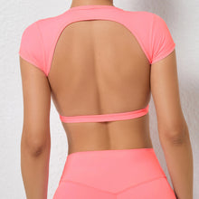 Load image into Gallery viewer, Sports Muscle Back Tee Without Padded Women Backless Sports Shirts Workout Gym Training Yoga T-Shirt Outdoor Open Back Tops
