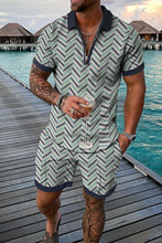 Load image into Gallery viewer, Summer Men's Tracksuit Short Sleeve Polo Shirt Set Fashion Luxury Chain Print Clothing 2 Pieces Casual Suit Streetwear Outfit
