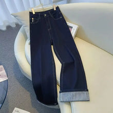 Load image into Gallery viewer, Women's Denim Jeans - Straight Leg with Striped Cuff Detail Classic Five-Pocket Design
