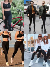 Load image into Gallery viewer, Women's leggings, high-waisted, solid color, tummy control, slimming, black, see-through, running, sports, yoga pants.
