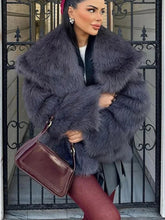 Load image into Gallery viewer, HH 2024 Women 's Vintage Soild Faux Fur Coat Turn-down Collar Long Sleeve Warm Plush Wool Coats Lady Winter Autumn Outwear
