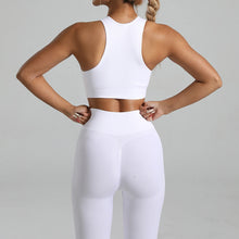 Load image into Gallery viewer, Seamless Ribbed High Waisted Yoga Set for Women, Tummy Control Criss Cross Back Workout Outfit, Quick Dry Fitness Set for Gym
