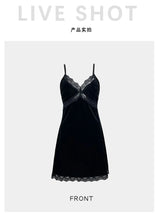 Load image into Gallery viewer, Women's Velvet Nightdress Sexy Deep V Nightgown Female Lace Patchwork Suspender Skirt Backless Adjustable shoulder strap Dress
