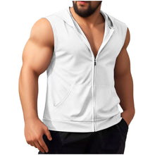 Load image into Gallery viewer, Summer New Men's Workout Hooded Tank Tops Zip-up Sleeveless Gym Bodybuilding Tees Muscle Tops Male Streetwear Casual Sweatshirts
