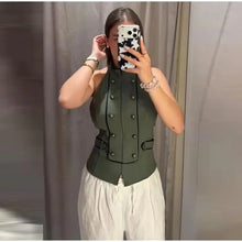 Load image into Gallery viewer, Women's Top 2026 Summer Elegant Fashion Silky Vacation Halter Neck Backless Sexy Unique Army Green Beach Style Party Women's Top
