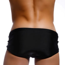 Load image into Gallery viewer, Sexy Mens Swimwear Solid Black Swim Boxer Briefs Bikini Brazilian Cut Surf Trunks Swimsuits Underwear Beach Sports Shorts
