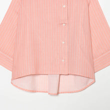 Load image into Gallery viewer, Women's Pink Striped Shirts Summer Asymmetric Button Mid Sleeve Loose Fit Shirts Casual Office Look Vintage Elegant Female Tops
