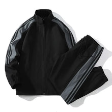Load image into Gallery viewer, Men Fashion Tracksuit 2‑Piece Set, Stand Collar Zip‑Up Jacket &amp; Drawstring Pants, Striped Casual Sports Outfit For Autumn Winter
