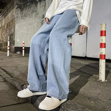 Load image into Gallery viewer, Men's Jeans Korean Version Student Casual Pants High Street Straight Loose Wide Leg Jeans Black Grey Blue Baggy Jeans
