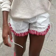 Load image into Gallery viewer, Women's Embroidered Shorts Summer New Elastic Waist With Pockets Lace-up Shorts Fashion Casual Female Shorts
