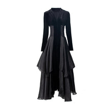 Load image into Gallery viewer, Velvet Ruffle V-Neck Evening Dress
