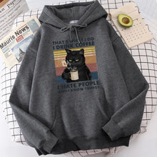 Load image into Gallery viewer, Men's fashion hoodie, high-quality cat drinking coffee print hoodie, fashionable casual hoodie, Harajuku hoodie
