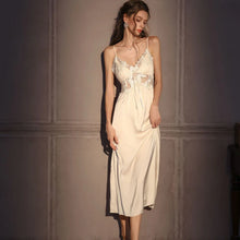 Load image into Gallery viewer, Elegant Female Long Robe Set Nightgown Silky Ice Silk Sleepwear Homewear SEXY Hollow Out Lace Nightdress Lingerie Loungewear
