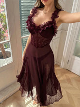 Load image into Gallery viewer, Night Dress Woman Suspenders Polka Dot Mesh Sleepwear Fairy Bow Long Dress Pajama Petal Nightwear V-Neck Backless Sexy Nightgown
