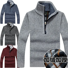 Load image into Gallery viewer, Men's Fleece Thicker Sweater Half Zipper Turtleneck Warm Pullover High Quality Male Slim Knitted Wool Sweaters For Spring
