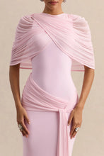 Load image into Gallery viewer, Elegant Mermaid Evening Dress Draped Detachable Cape Sleeveless Bodycon Maxi Gown Wedding Party Elegant Draped Formal Dress
