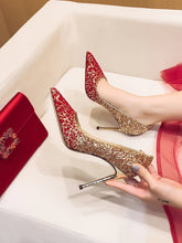 Load image into Gallery viewer, Heels for Women Luxury Women's High Heels Pointed Toe Glitter Red Designer Pumps Wedding Bridal Valentine Ladies Shoes Women
