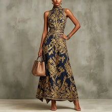 Load image into Gallery viewer, Elegant Party Evening 2026 Summer Long Dresses New Vintage Classic Pattern Flower Printed Lapel A-Line Dresses For Women
