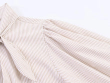 Load image into Gallery viewer, HH Women Elegant Striped Casual Spring Shirt Puff Sleeves Bow Decoration Blouse Female Loose Versatile Single-breasted Blouse
