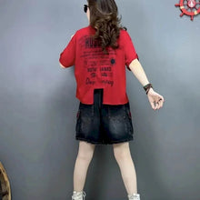 Load image into Gallery viewer, 2026 New in T-shirts for Women Personality Fashion Irregular Design Tops Letters Printed Short Sleeved T-shirt Loose Versatile T
