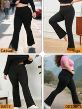 Load image into Gallery viewer, Plus Size Ladies High-Rise Flared Leggings for Yoga and Workout Features Tummy Control and a Stylish Bell-Bottom Design in Sizes
