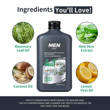 Load image into Gallery viewer, Men 4-in-1 Body, Hair, Beard and Face Wash - Hydrates Skin, Beard and Hair All Day, Strengthen Hair and Beard, Gift for He..
