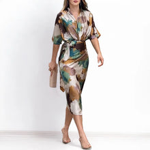 Load image into Gallery viewer, Elegant V-Neck Belted Midi Dress
